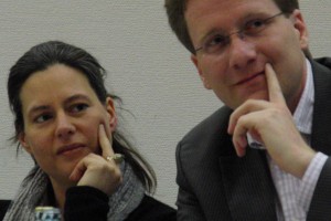 2012: Nina Scheer und Martin Habersaat bei einer Veranstaltung zur Energiepolitik in Glinde